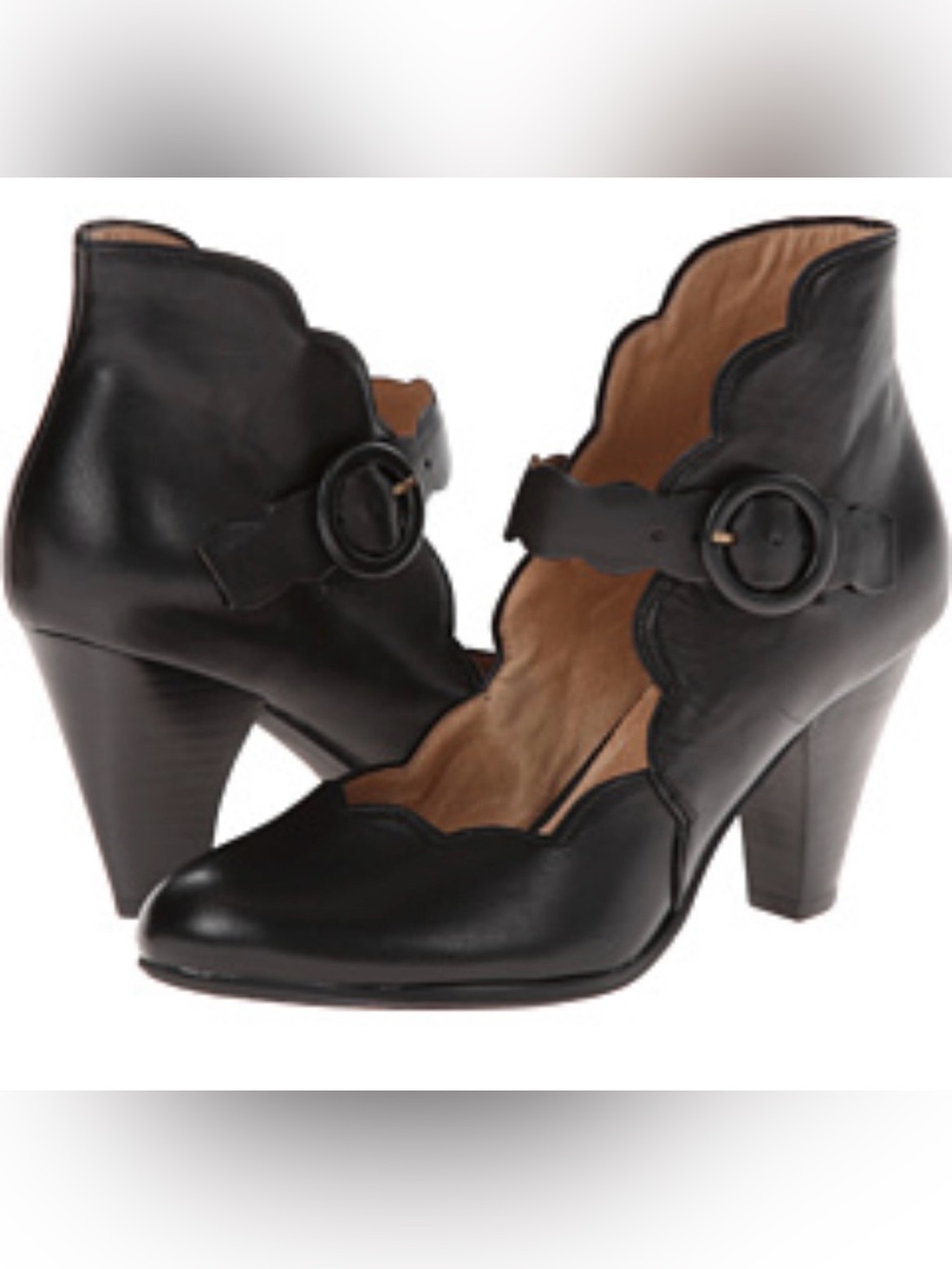 Miz Mooz Black Scalloped Mary Jane Heel with Buckle
